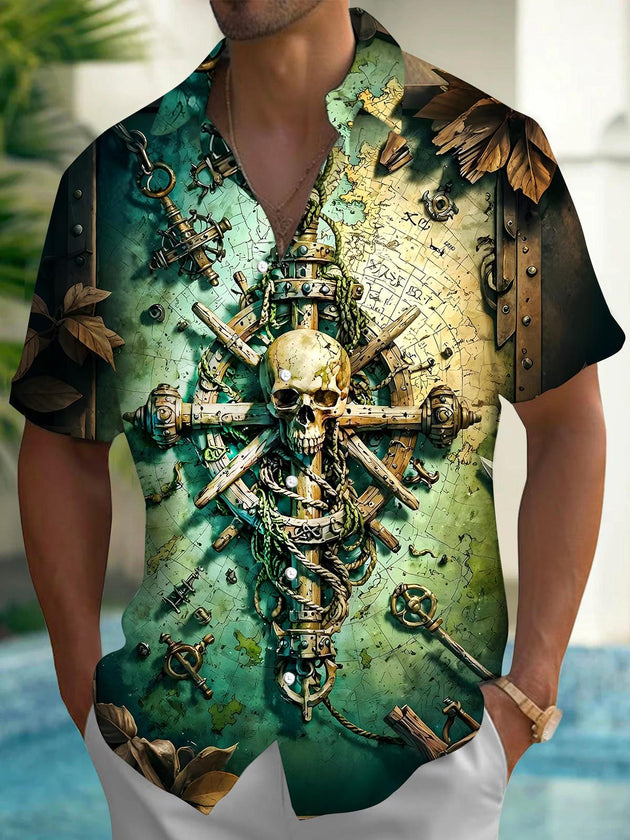 men's skull print shirt front view
