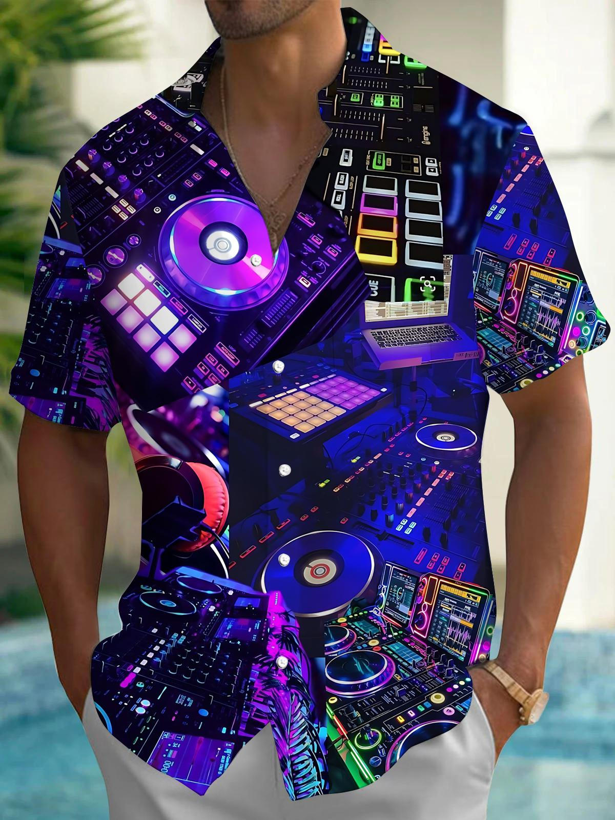 DJ Equipment Print Men's Pocket Short Sleeve Shirts