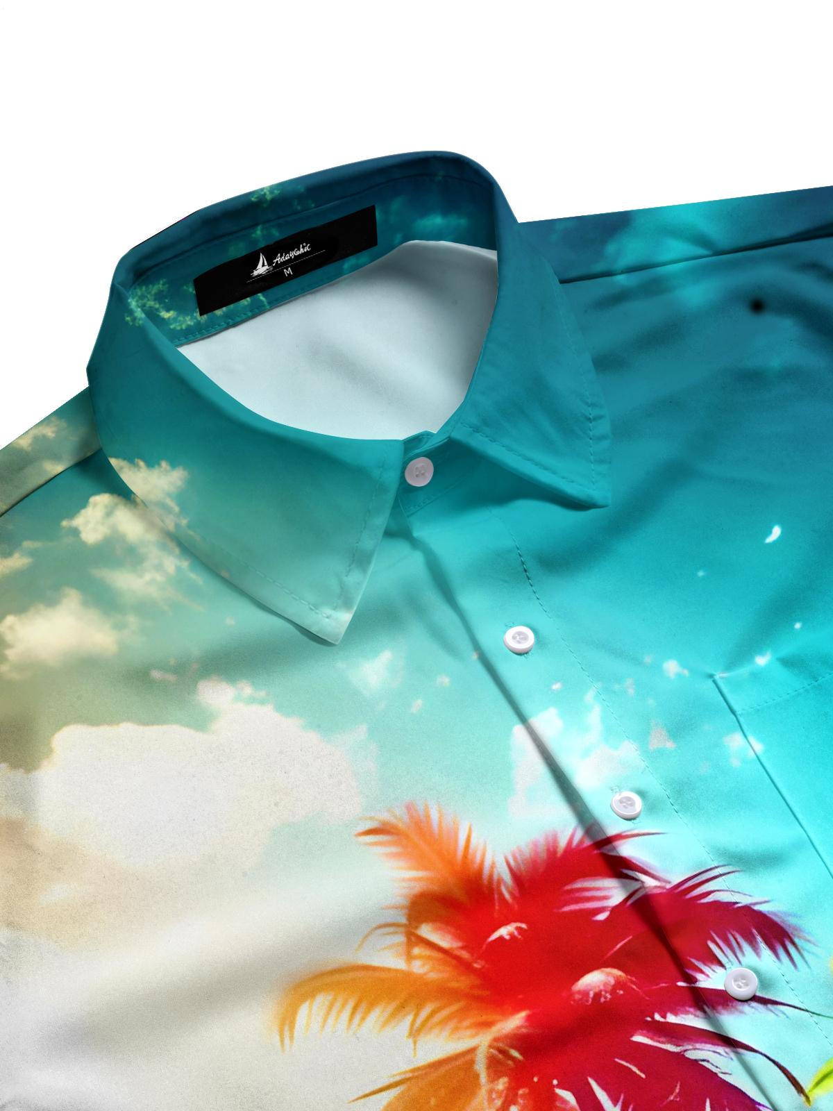 Hawaiian Coconut Tree Men's Pocket Short Sleeve Shirts
