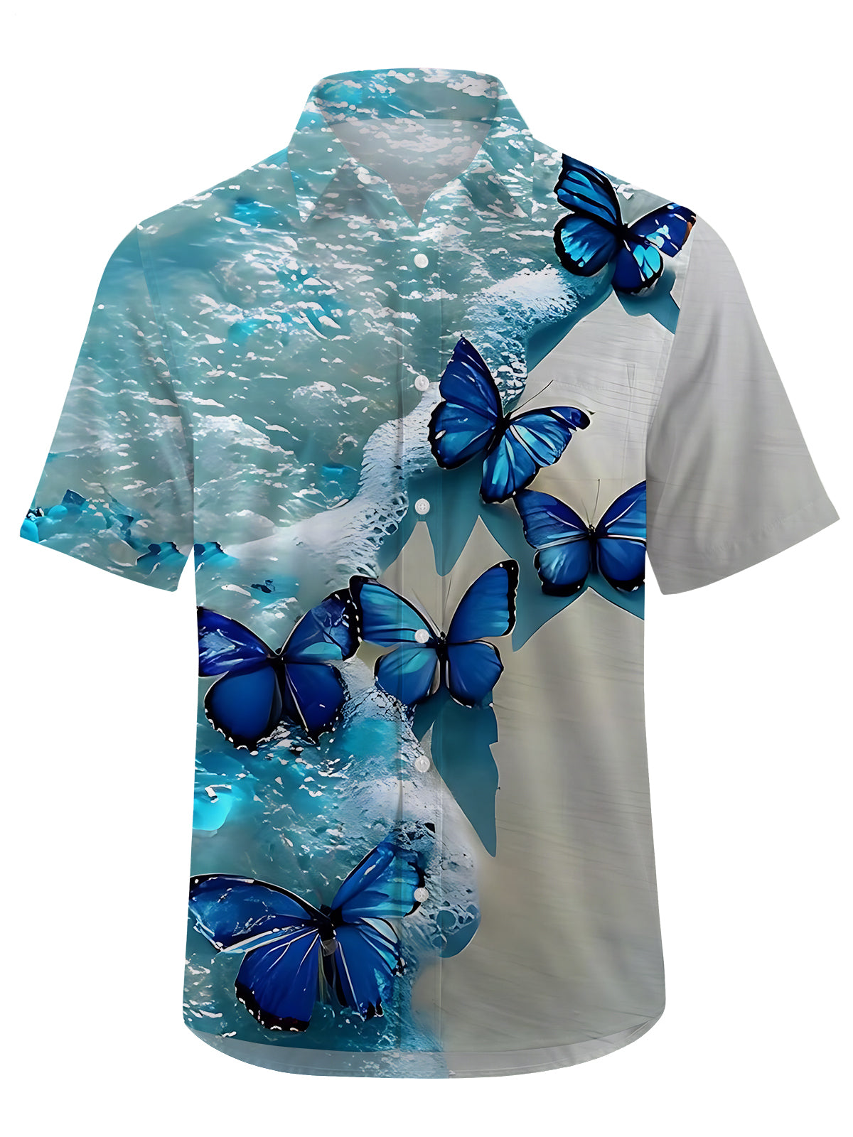 Butterfly Seawater Print Men's Pocket Short Sleeve Shirts