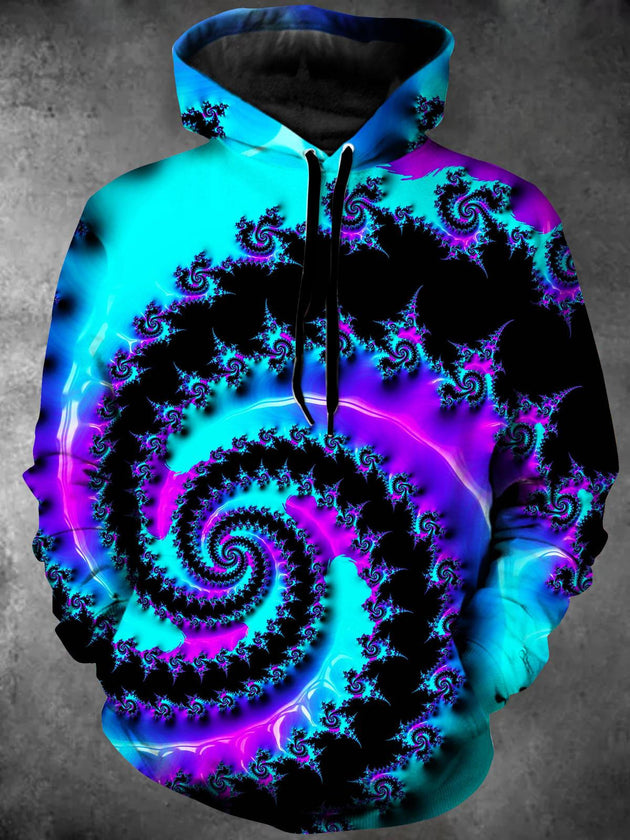 Men's abstract print long sleeve hooded top front view