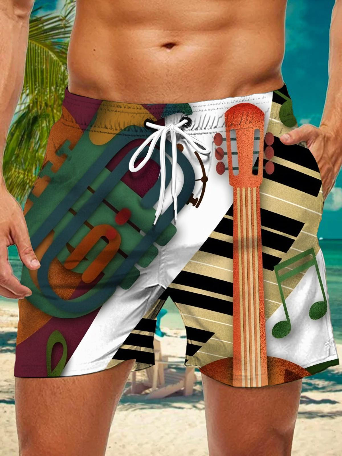 Musical Instrument Print Men's Print Pocket Shorts