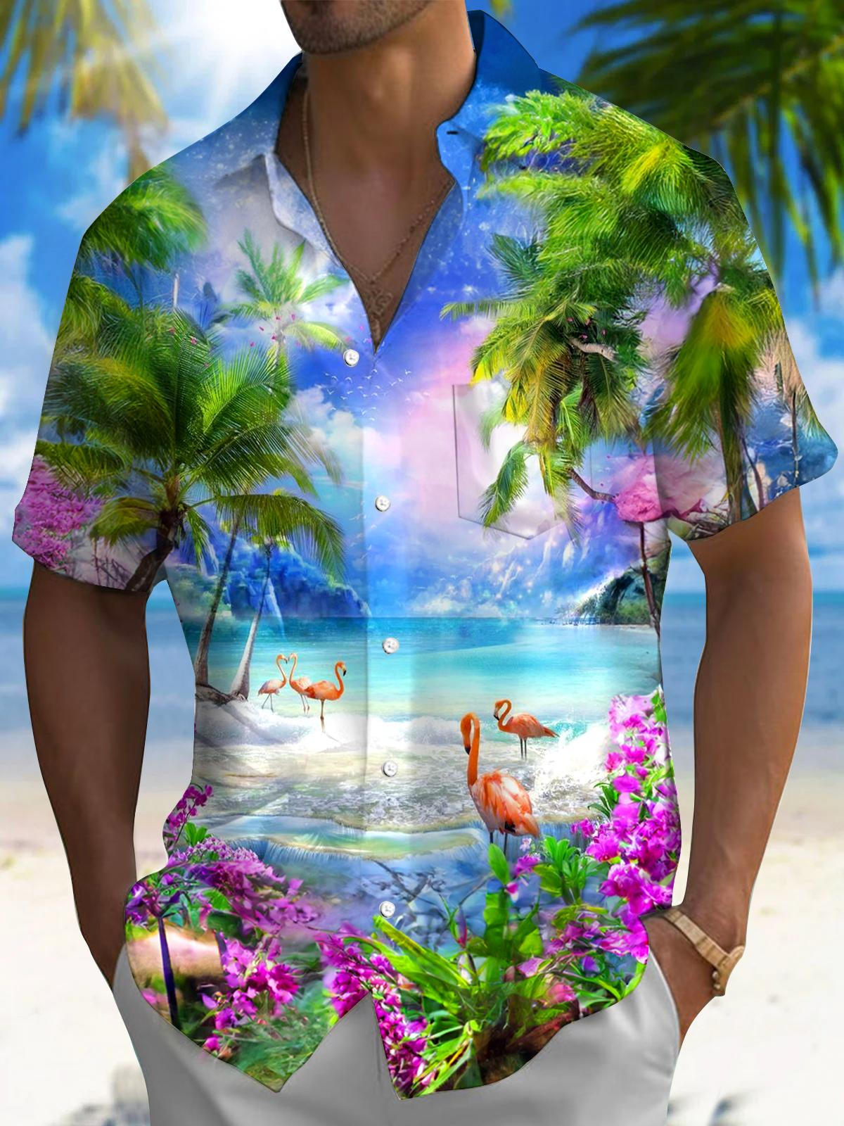 Flamingo Men's Pocket Short Sleeve Shirts