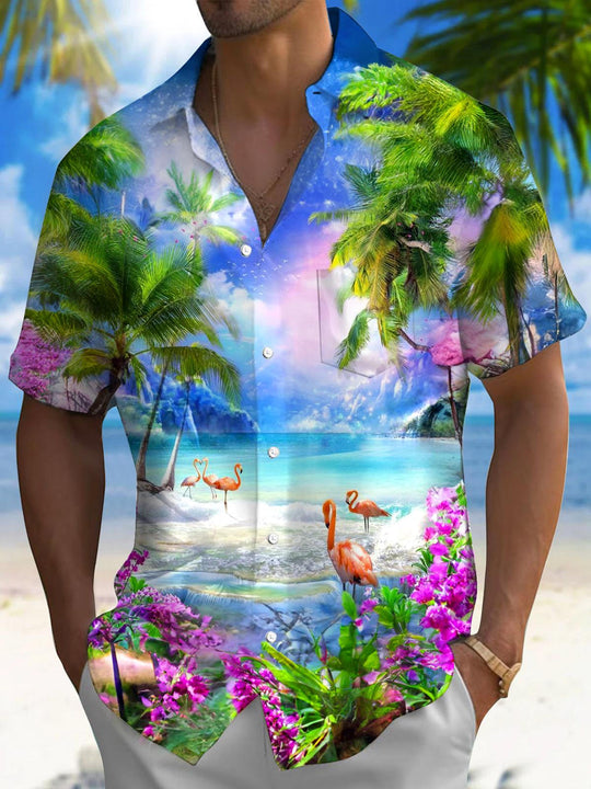 men's Hawaiian shirt front view beach vacation