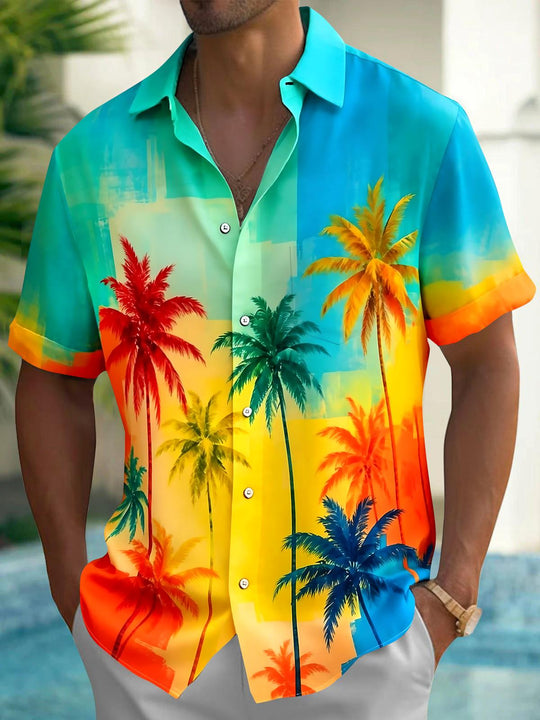 Hawaiian Coconut Tree Men's Pocket Short Sleeve Shirts