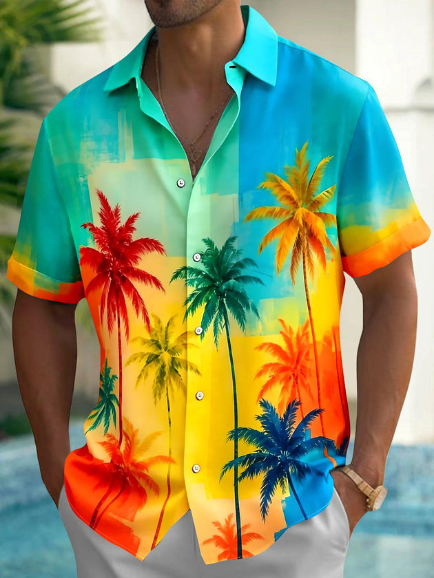 Hawaiian Coconut Tree Men's Pocket Short Sleeve Shirts