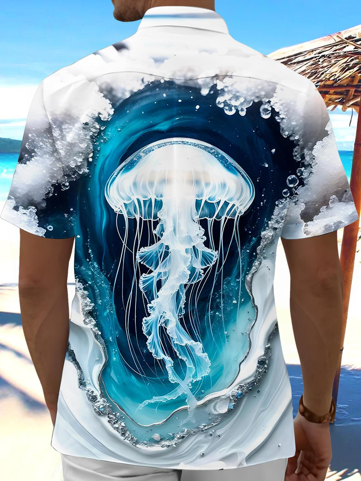 Hawaiian Jellyfish Men's Pocket Short Sleeve Shirts