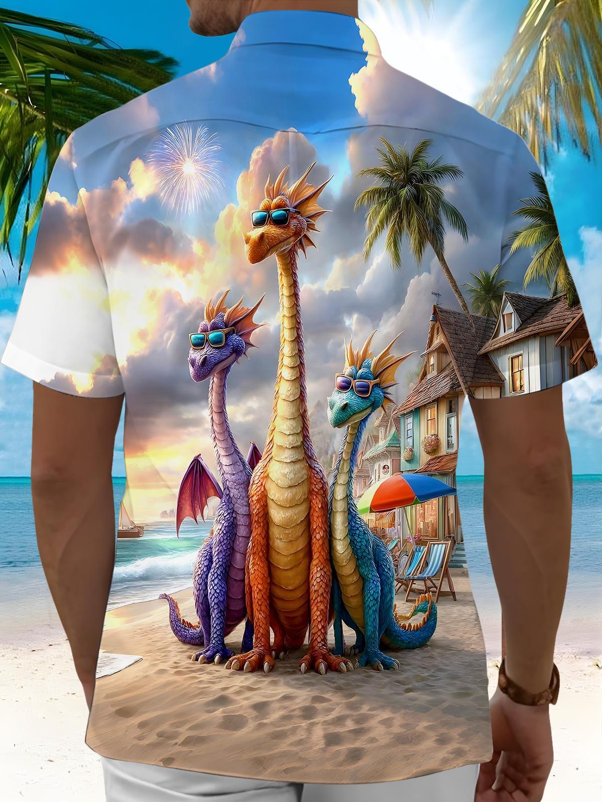 Vacation Dinosaur Men's Pocket Short Sleeve Shirts