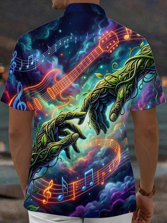 Neon Music Vines Hands Men's Pocket Short Sleeve Shirts