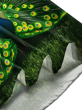 Men's animal peacock print pocket short sleeve shirt casual side view