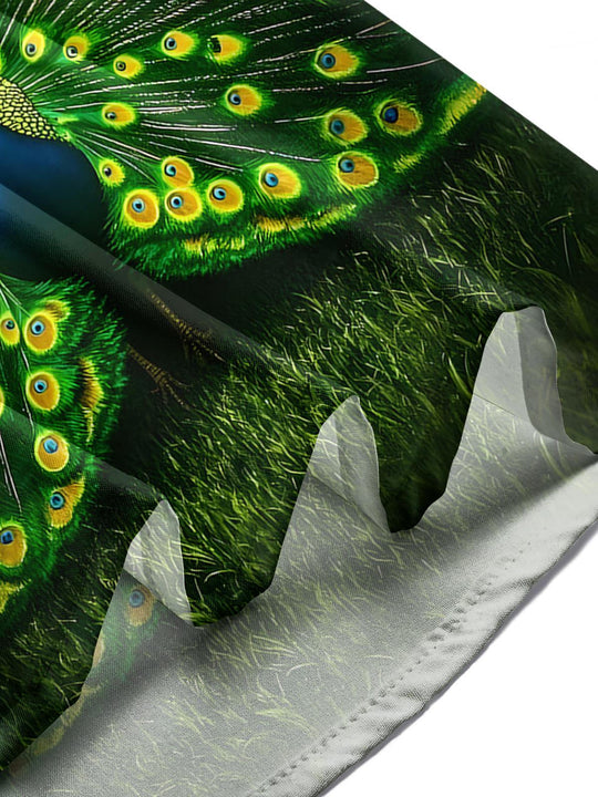 Men's animal peacock print pocket short sleeve shirt casual side view