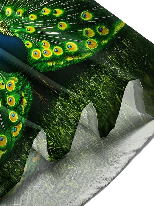 Men's animal peacock print pocket short sleeve shirt casual side view
