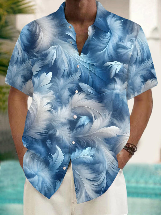 men's feather print shirt front view