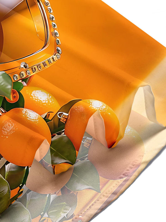 men wearing fruit sunglasses print short sleeve shirt lifestyle shot