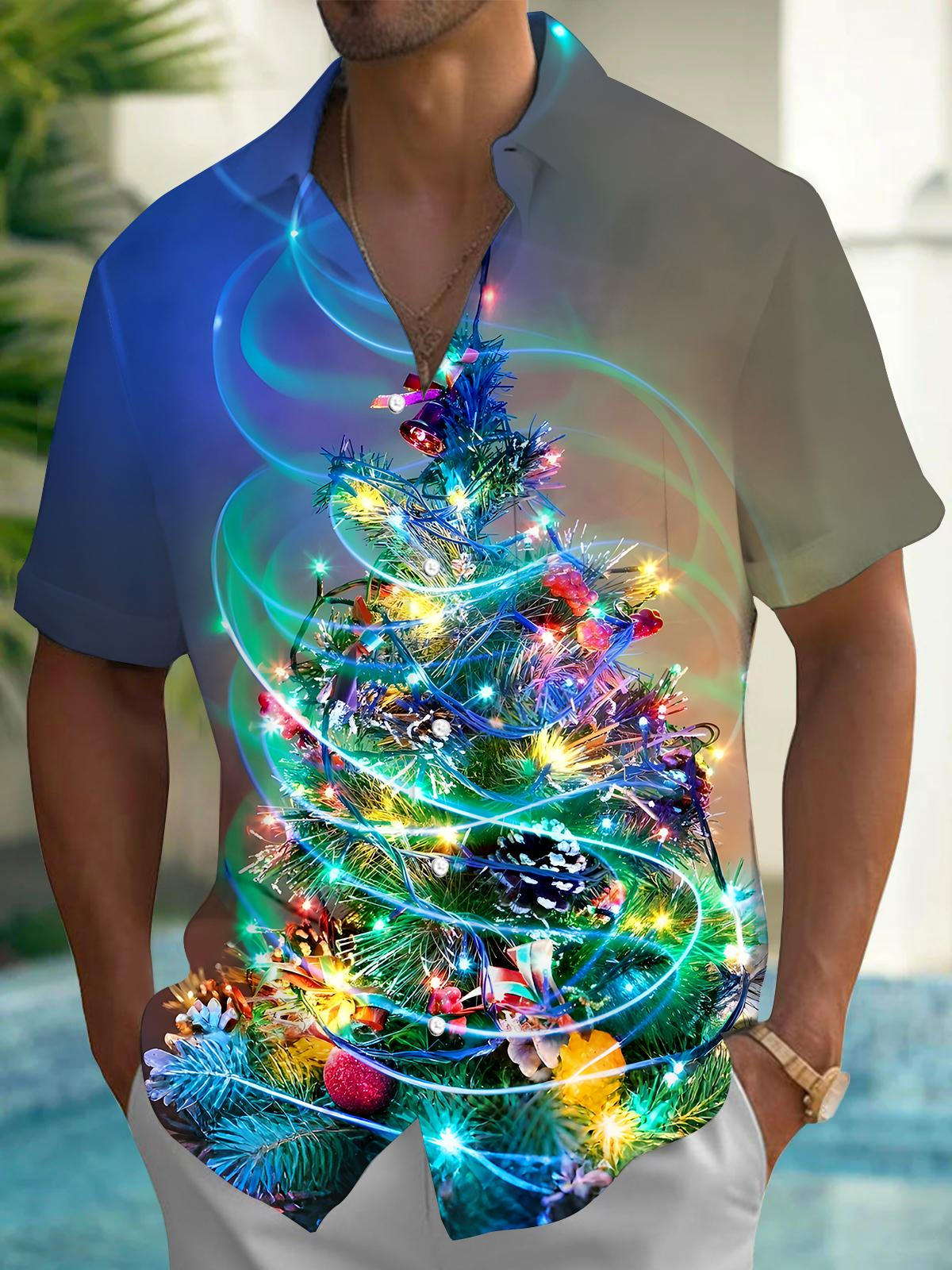 Christmas Tree Men's Pocket Short Sleeve Shirts