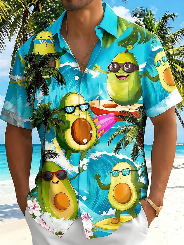 Fun Surfing Avocado Men's Pocket Short Sleeve Shirts