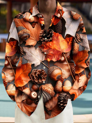 men's autumn long sleeve button down shirt front view