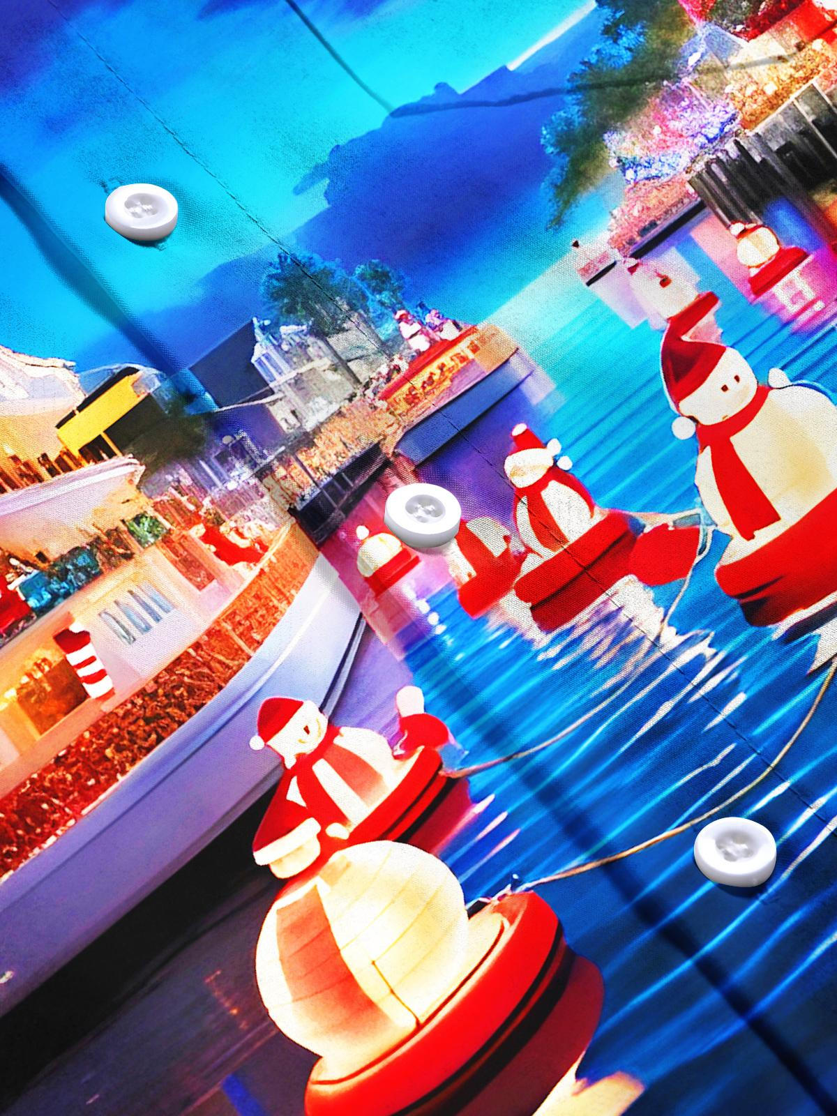 Fun Christmas Tree Snowman Ships Xmas Men's Pocket Short Sleeve Shirts