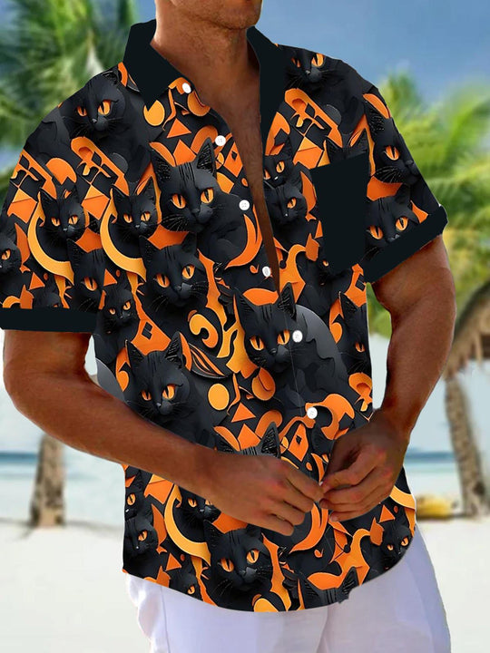 men's cat print shirt front view