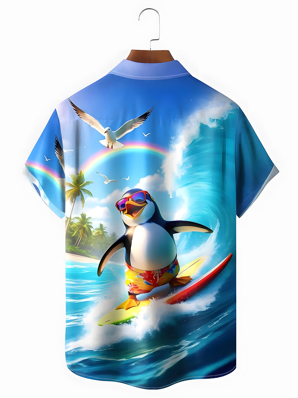 Hawaiian Penguin Surfing Men's Pocket Short Sleeve Shirts