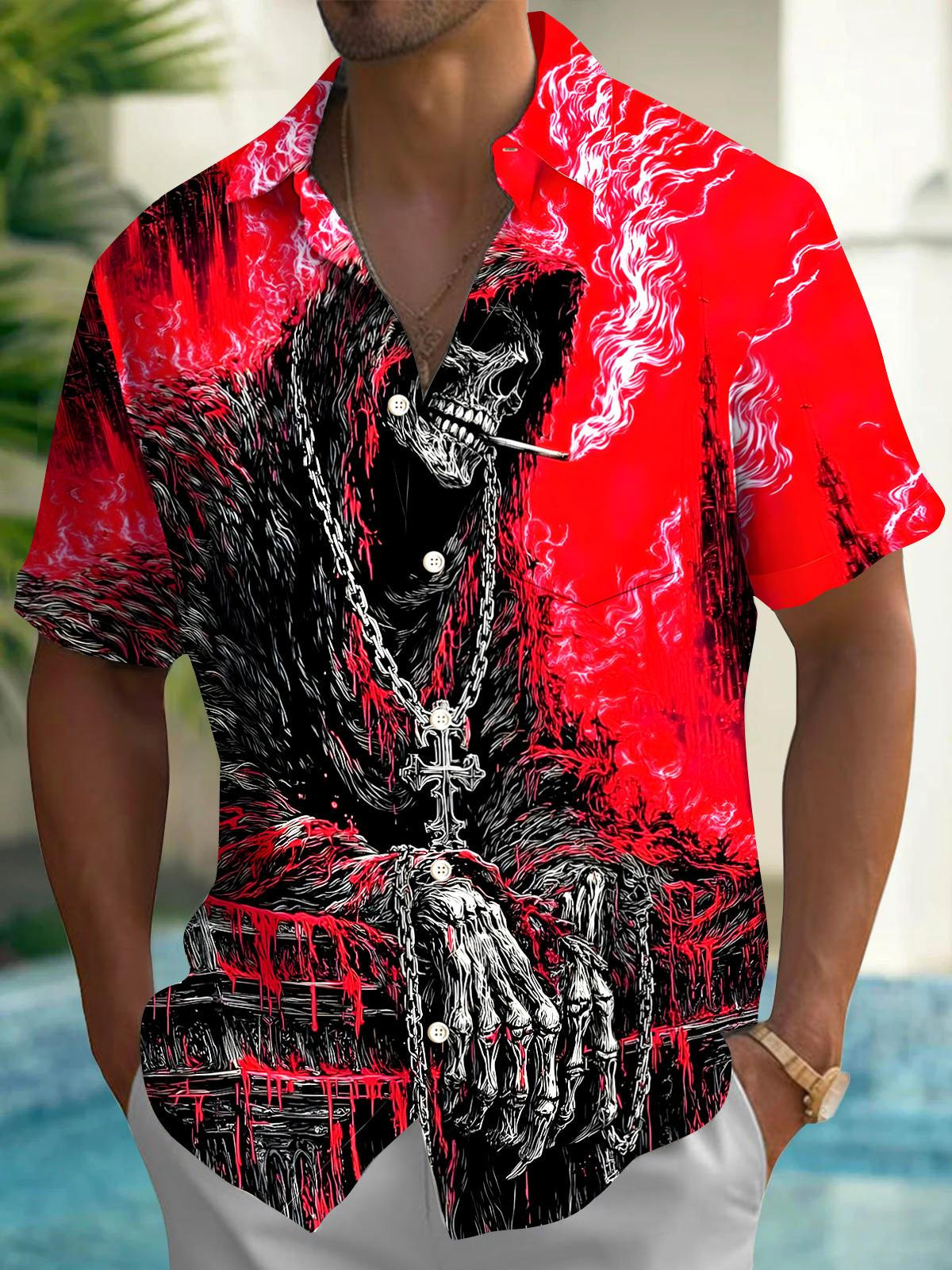 Skull Men's Pocket Short Sleeve Shirts