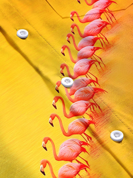men's flamingo print shirt close-up short sleeve