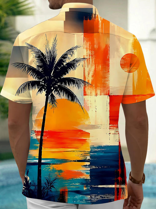Hawaiian Coconut Tree Men's Pocket Short Sleeve Shirts