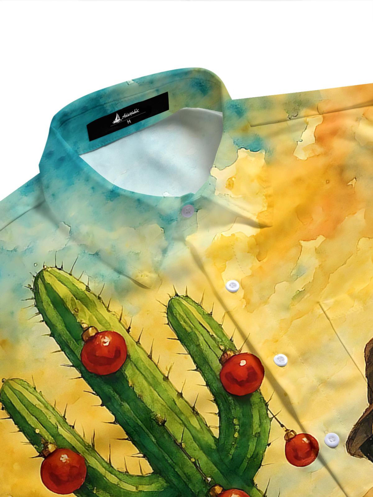 Cactus Snowman PrintMen's Pocket Long Sleeve Shirts