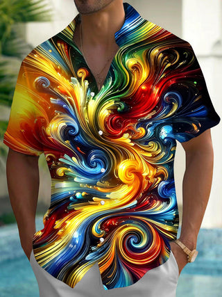 Men abstract print short sleeve shirt back view