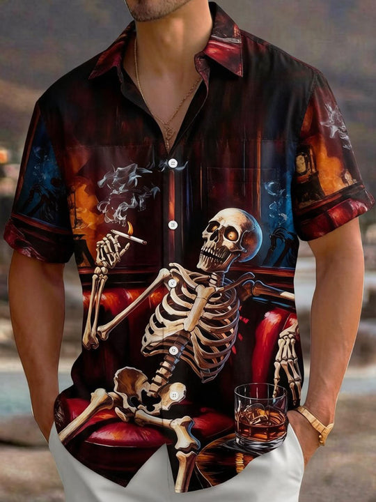 Dark Skull & Whiskey Bar Men's Pocket Short Sleeve Shirts