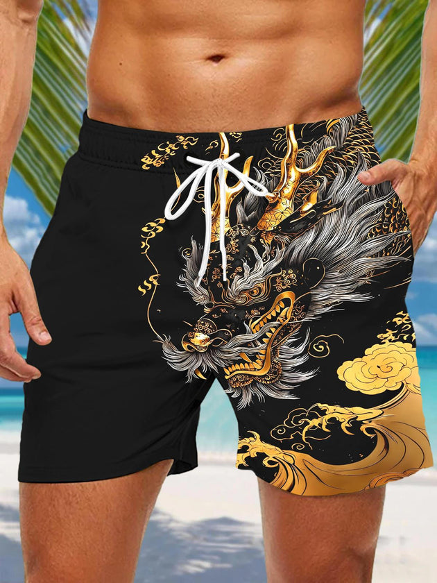 men's dragon print casual pants front view