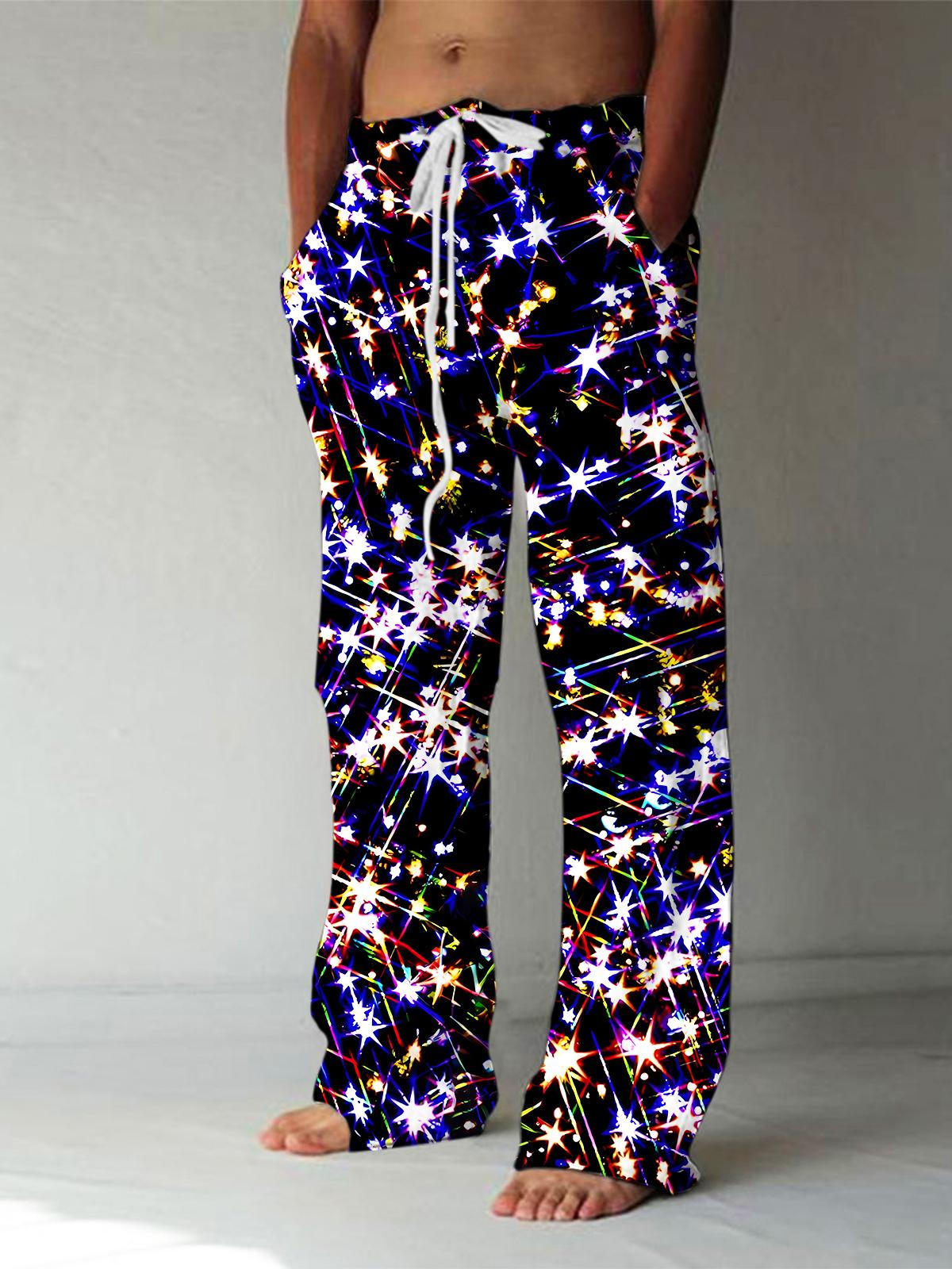 Sparkly Star Print Men's Casual Elastic Waist Pants