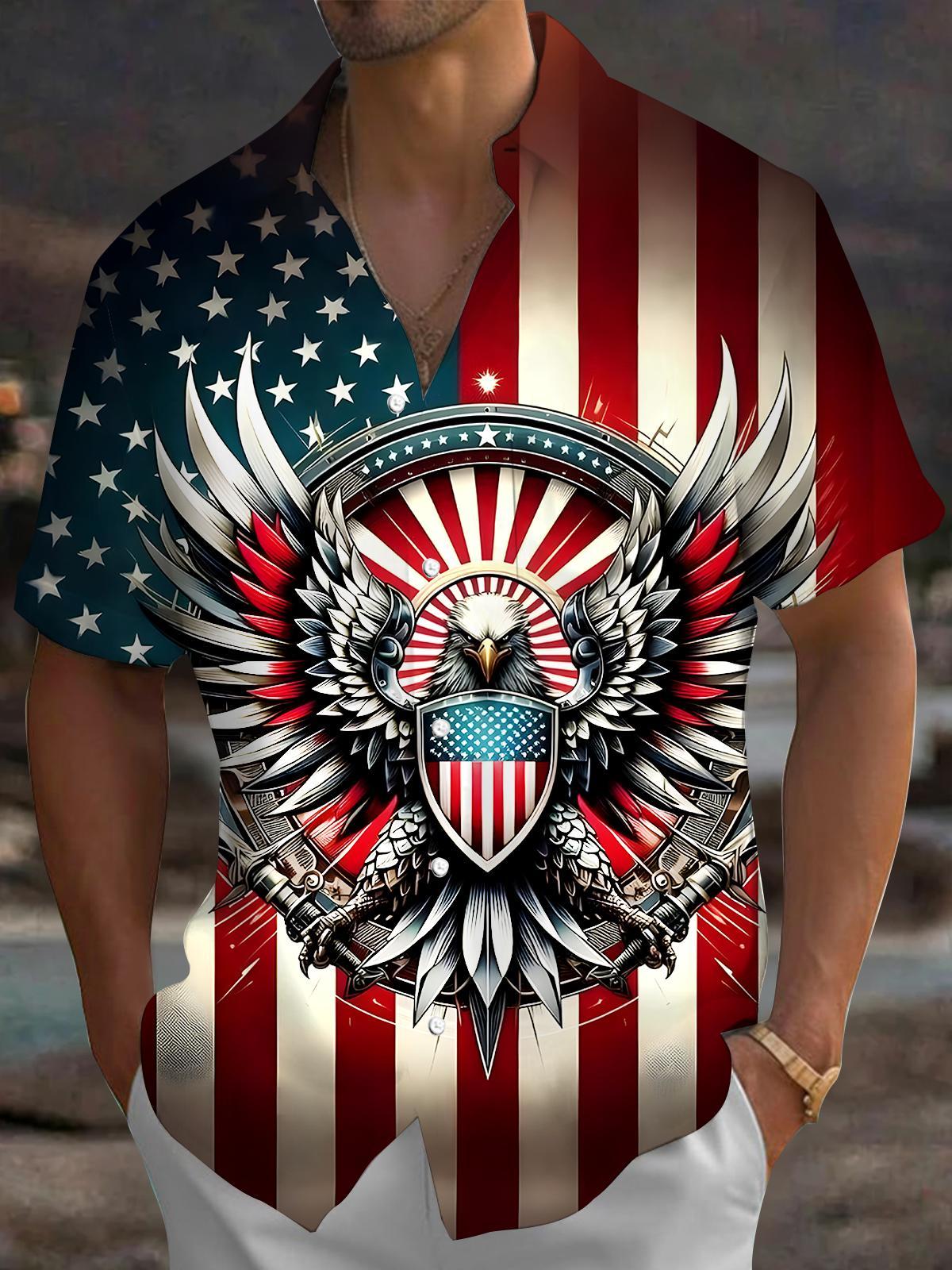 men's eagle print shirt front view Independence Day