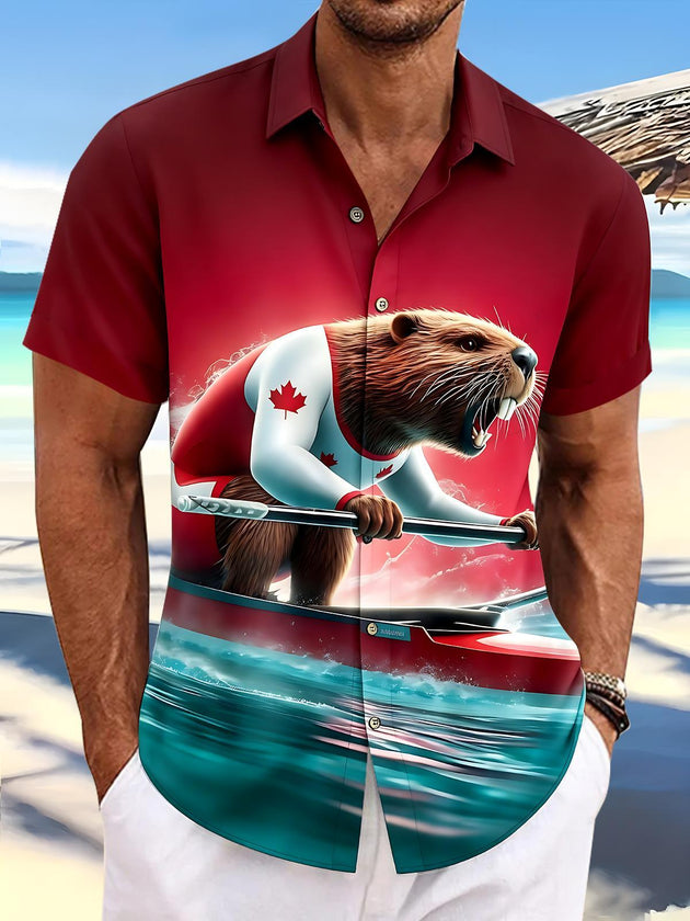 Beaver Boating Men's Pocket Short Sleeve Shirts