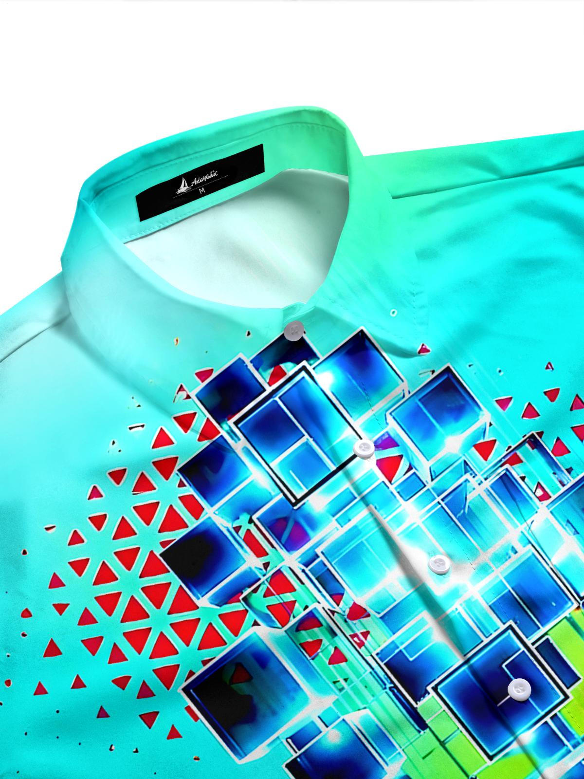 Tie Dye Geometry Men's Pocket Long Sleeve Shirts