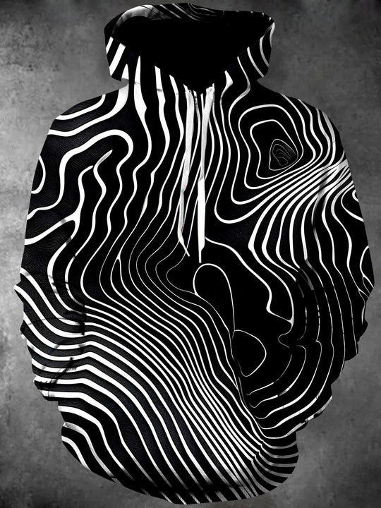Men's abstract print long sleeve pullover hoodie front view