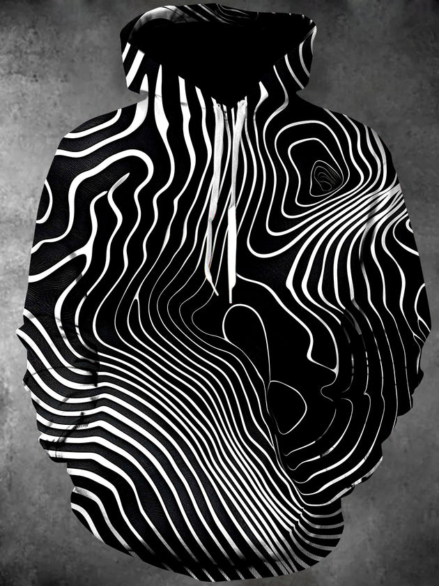 Men's abstract print long sleeve pullover hoodie front view