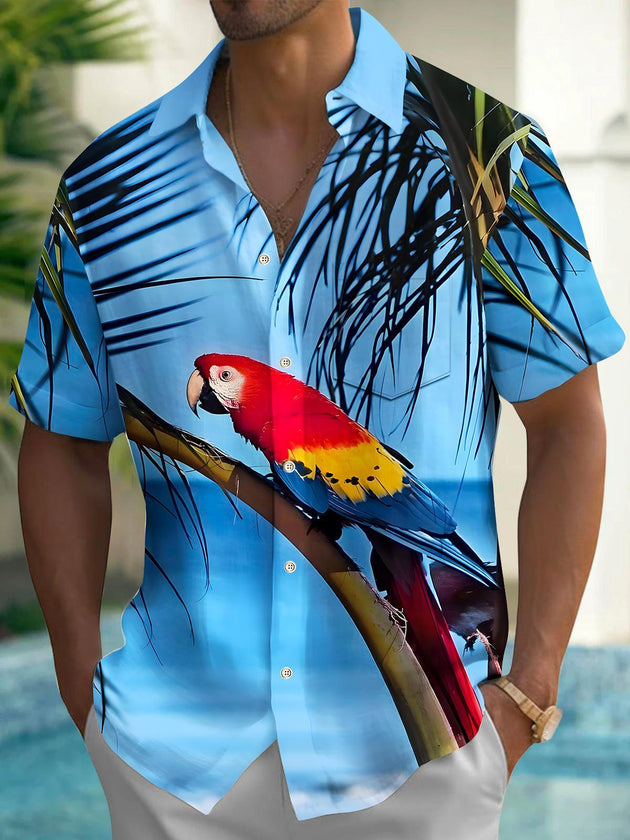 men's Hawaiian shirt front view tropical beach vacation