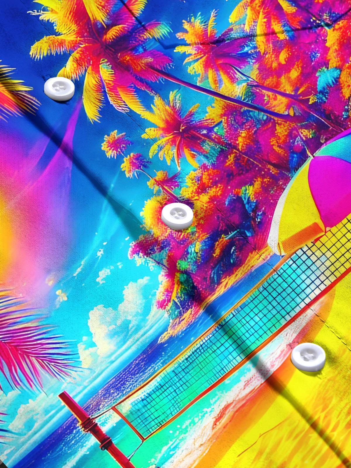 Hawaiian Beach Print Men's Pocket Short Sleeve Shirts