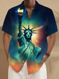 Statue of Liberty Print Men's Pocket Short Sleeve Shirts