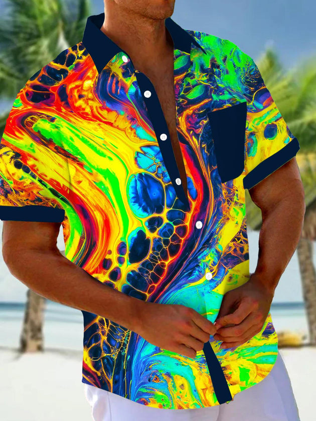 Men abstract print short sleeve shirt front view