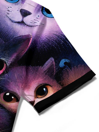 men's cat print shirt close-up short sleeve