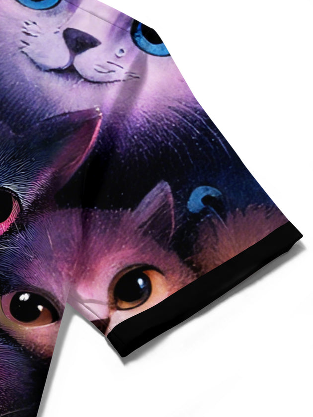 men's cat print shirt close-up short sleeve