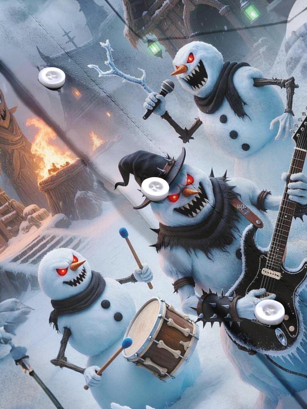 Winter Rock Snowman Print Men's Pocket Long Sleeve Shirts