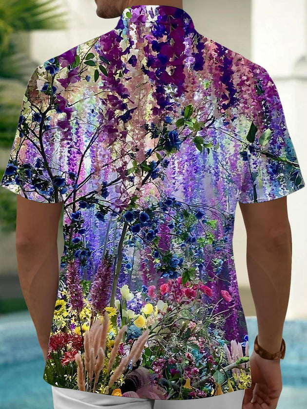 Men's floral short sleeve shirt back view