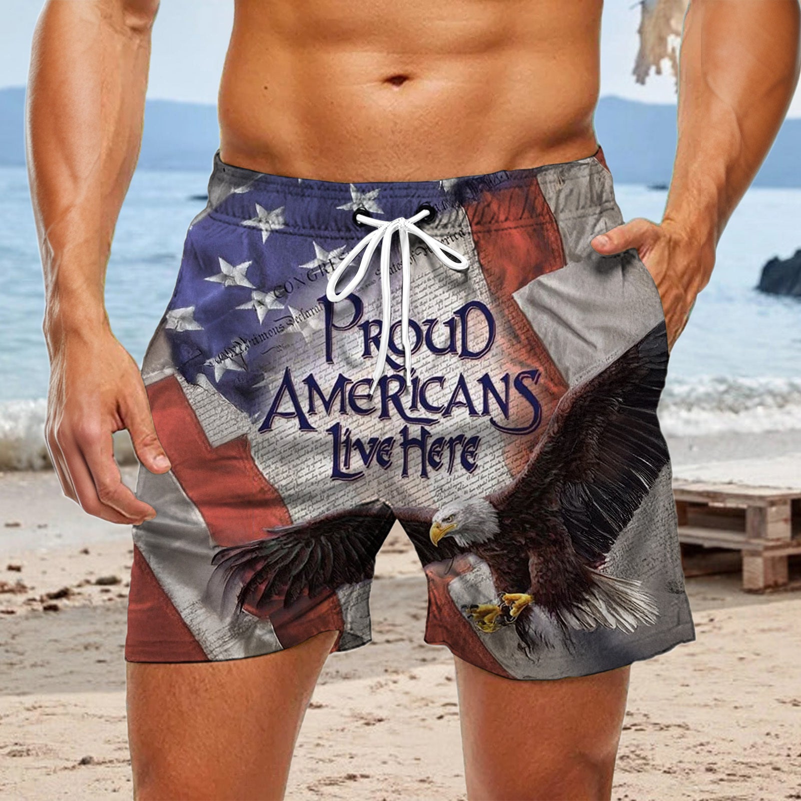 men's American flag print casual pants Independence Day view 16