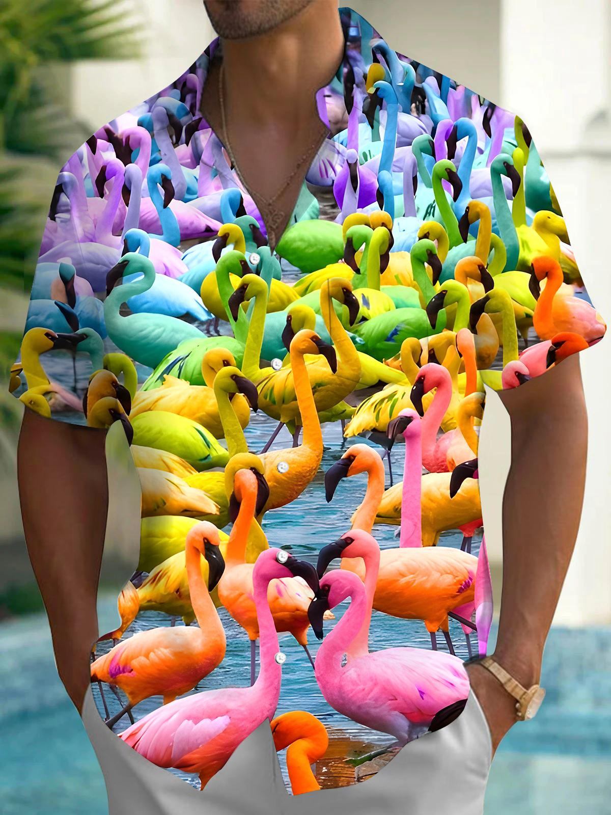 Flamingo Men's Pocket Short Sleeve Shirts