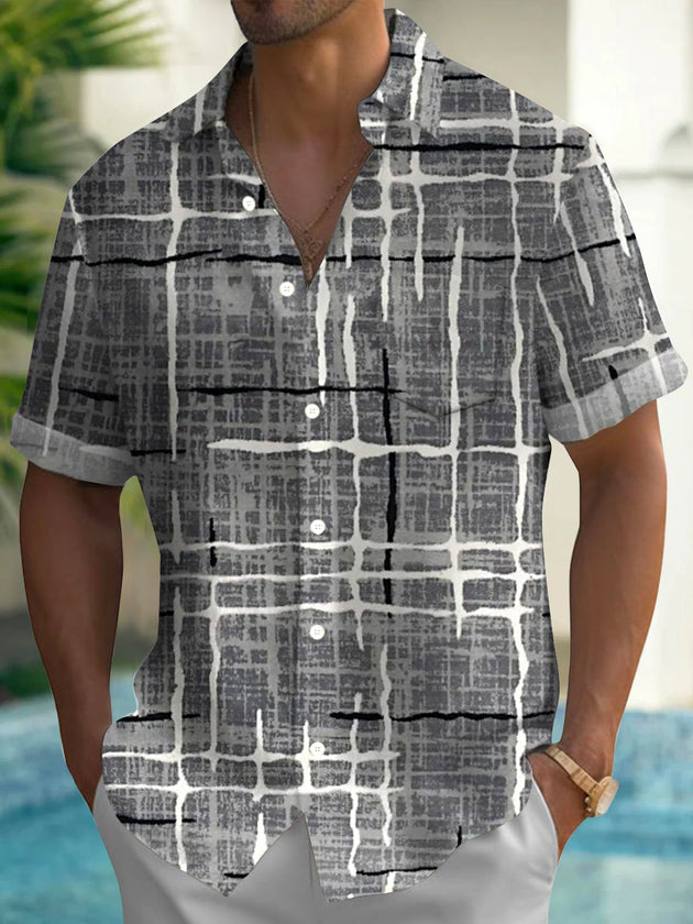 Men's short sleeve geometric print pocket shirt front view