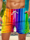 Rainbow Geometric Line Print Men's Print Pocket Shorts