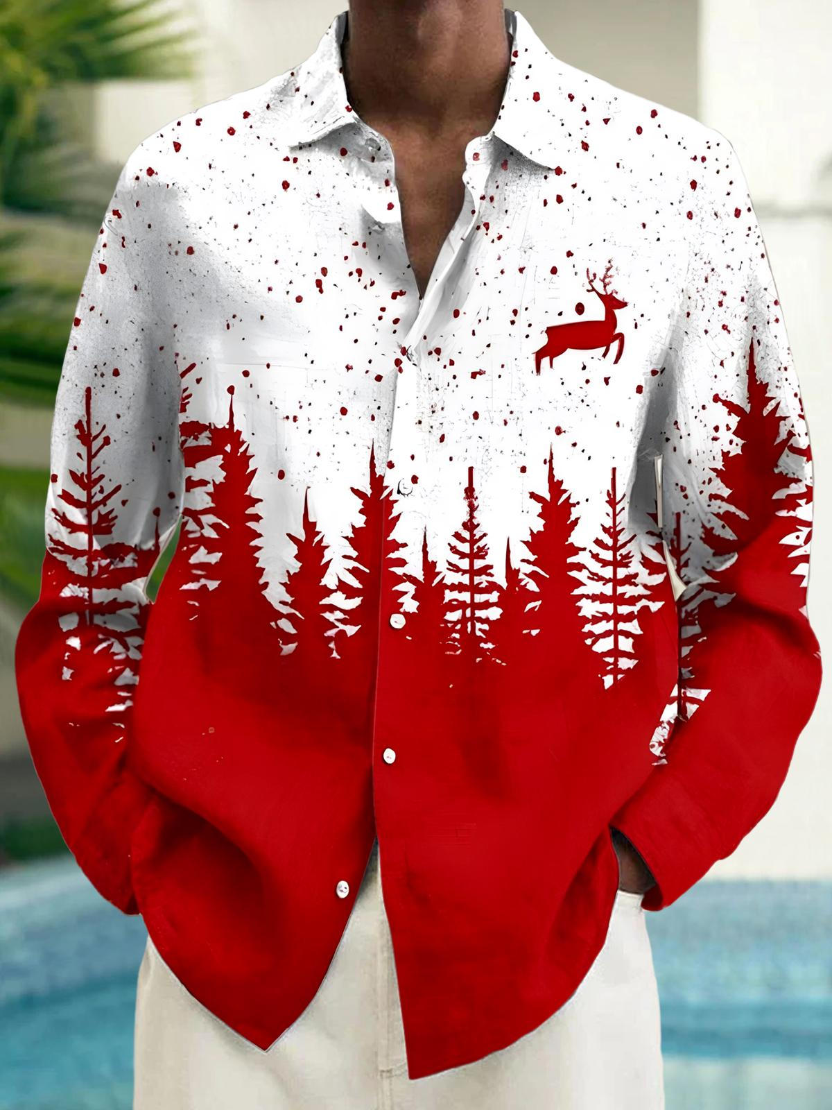 Christmas Long Sleeve Shirt Collar Men's Shirts